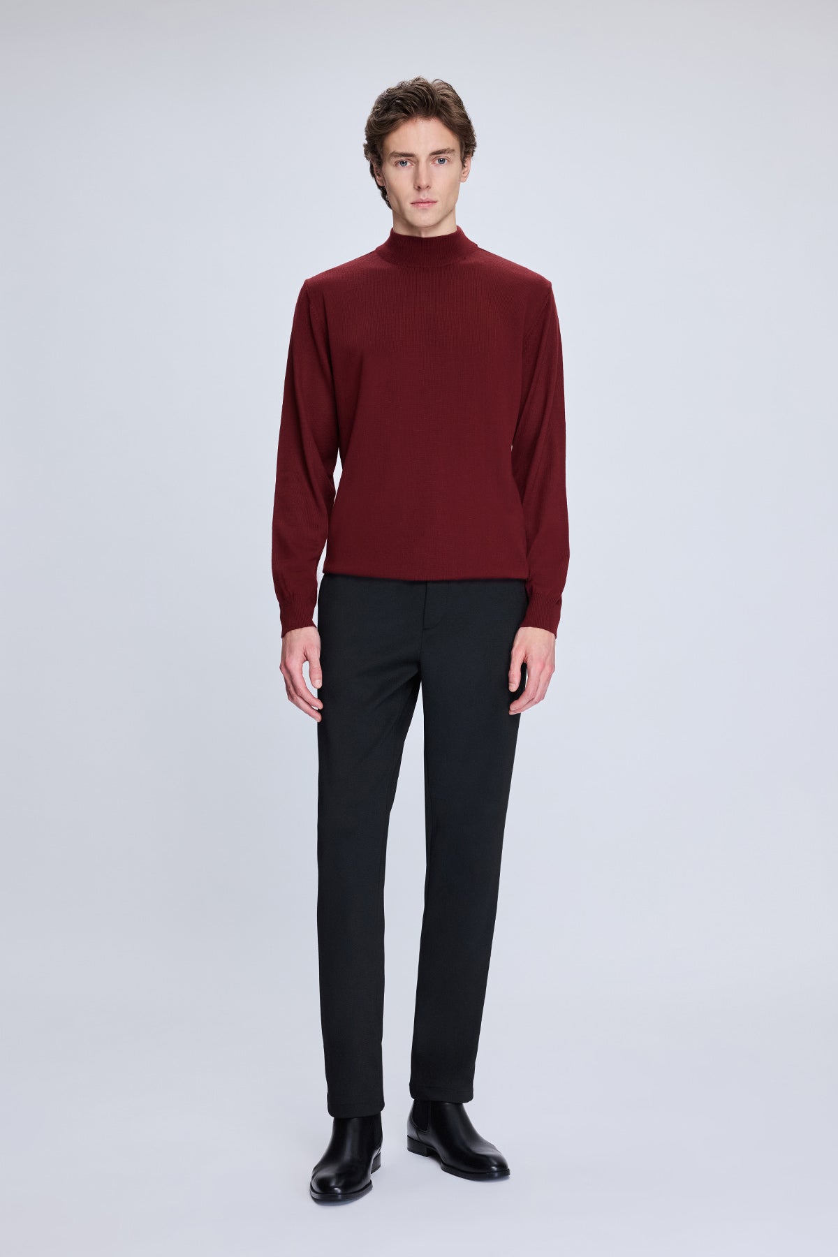 Regular Fit Brick Wool Blend Mockneck Sweater - SAYKI