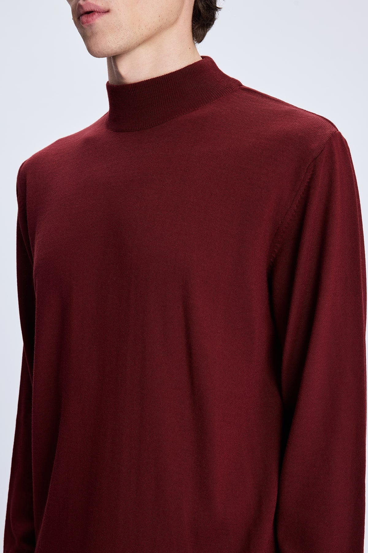 Regular Fit Brick Wool Blend Mockneck Sweater - SAYKI