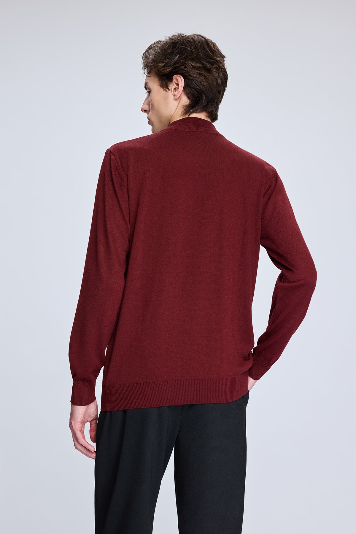 Regular Fit Brick Wool Blend Mockneck Sweater - SAYKI