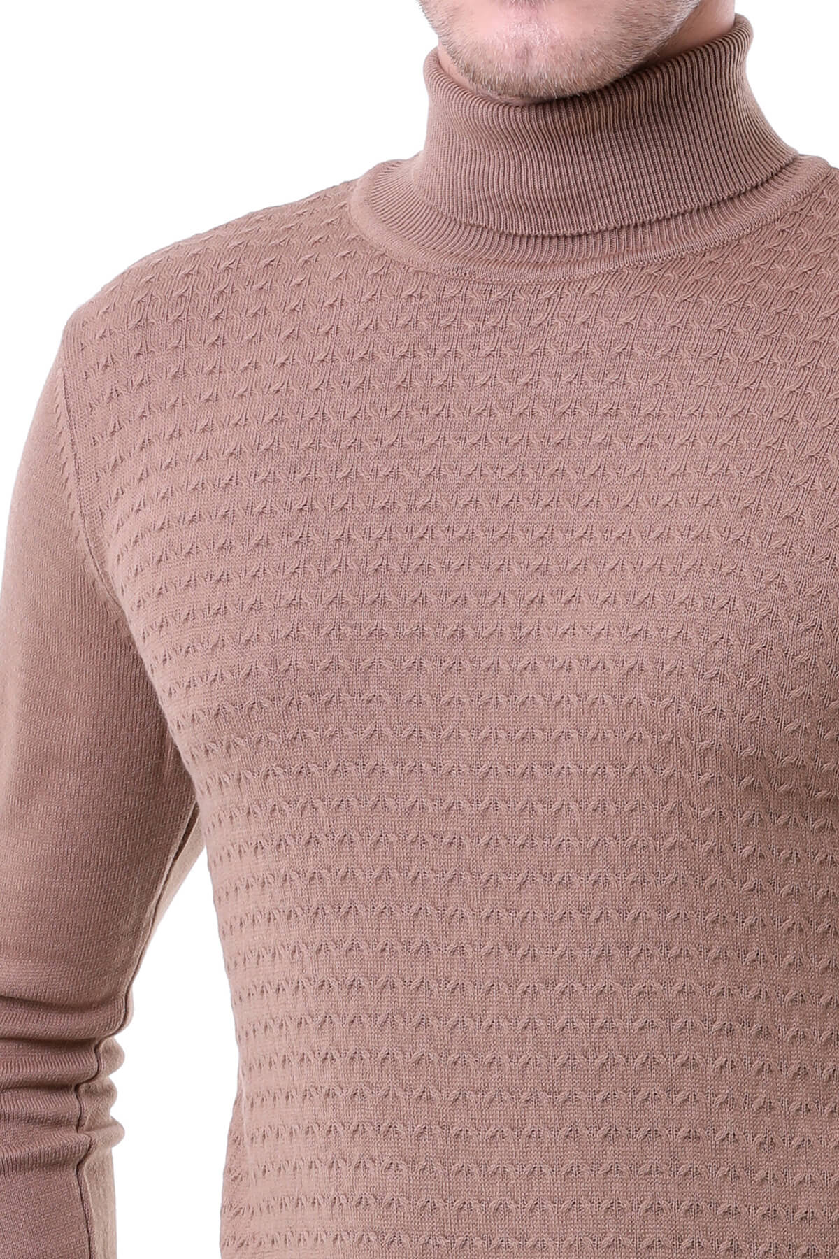 Regular Fit Brown Turtleneck Sweater - SAYKI