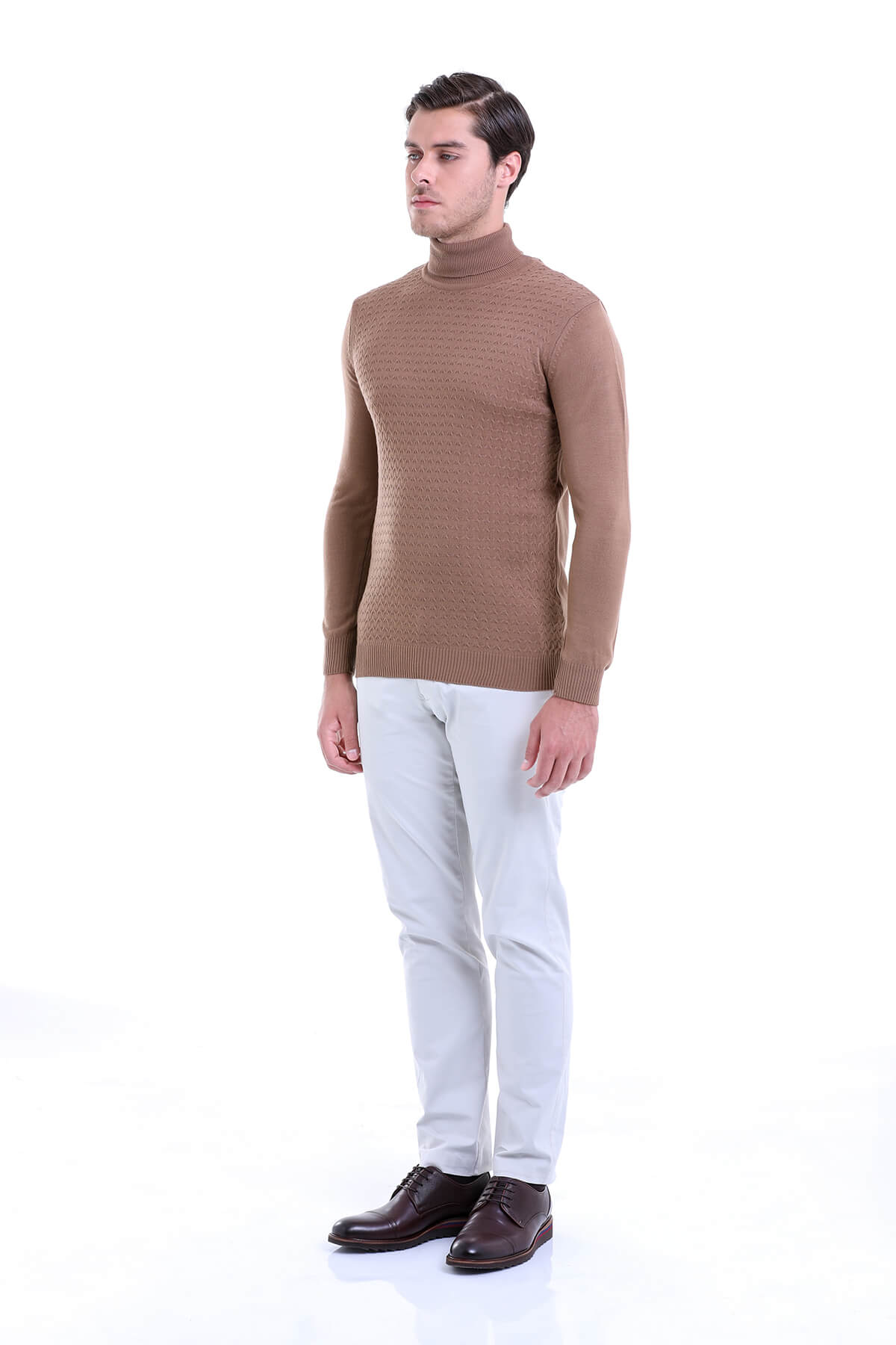 Regular Fit Brown Turtleneck Sweater - SAYKI