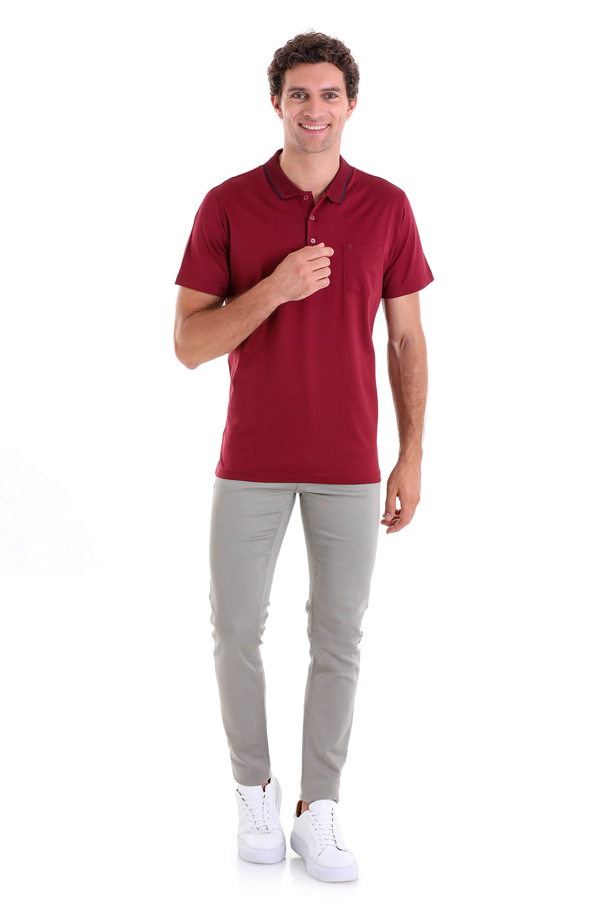 Regular Fit Burgundy Basic 100% Cotton Polo T-Shirt - SAYKI