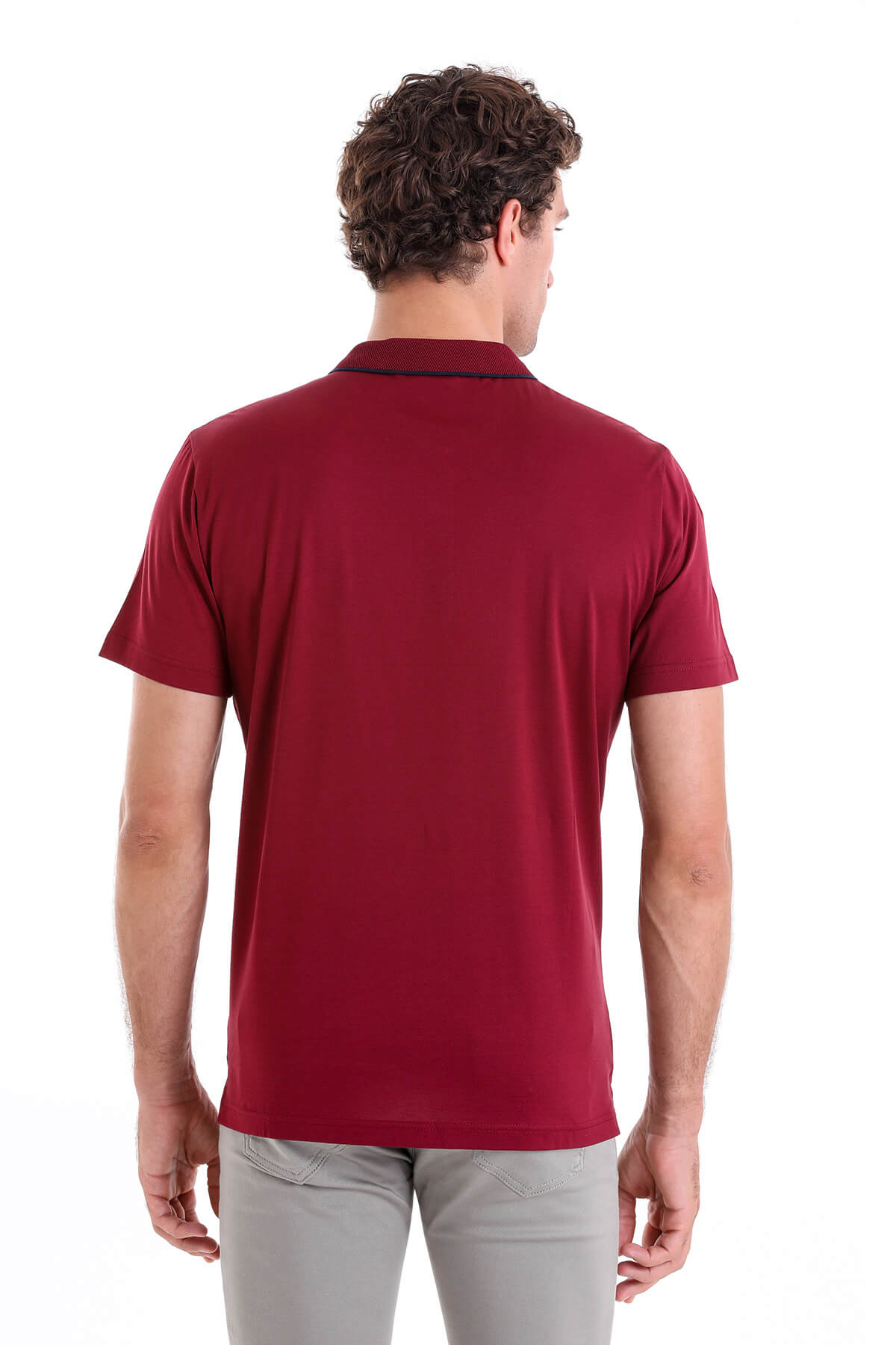 Regular Fit Burgundy Basic 100% Cotton Polo T-Shirt - SAYKI