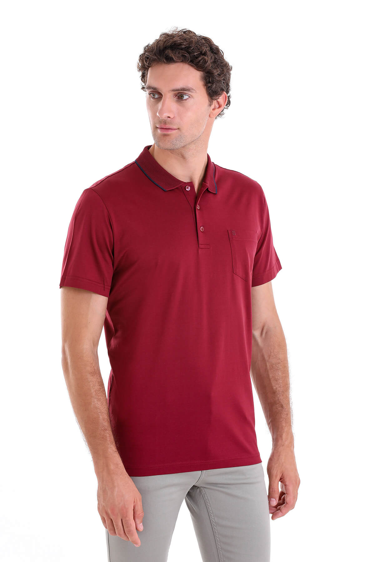 Regular Fit Burgundy Basic 100% Cotton Polo T-Shirt - SAYKI