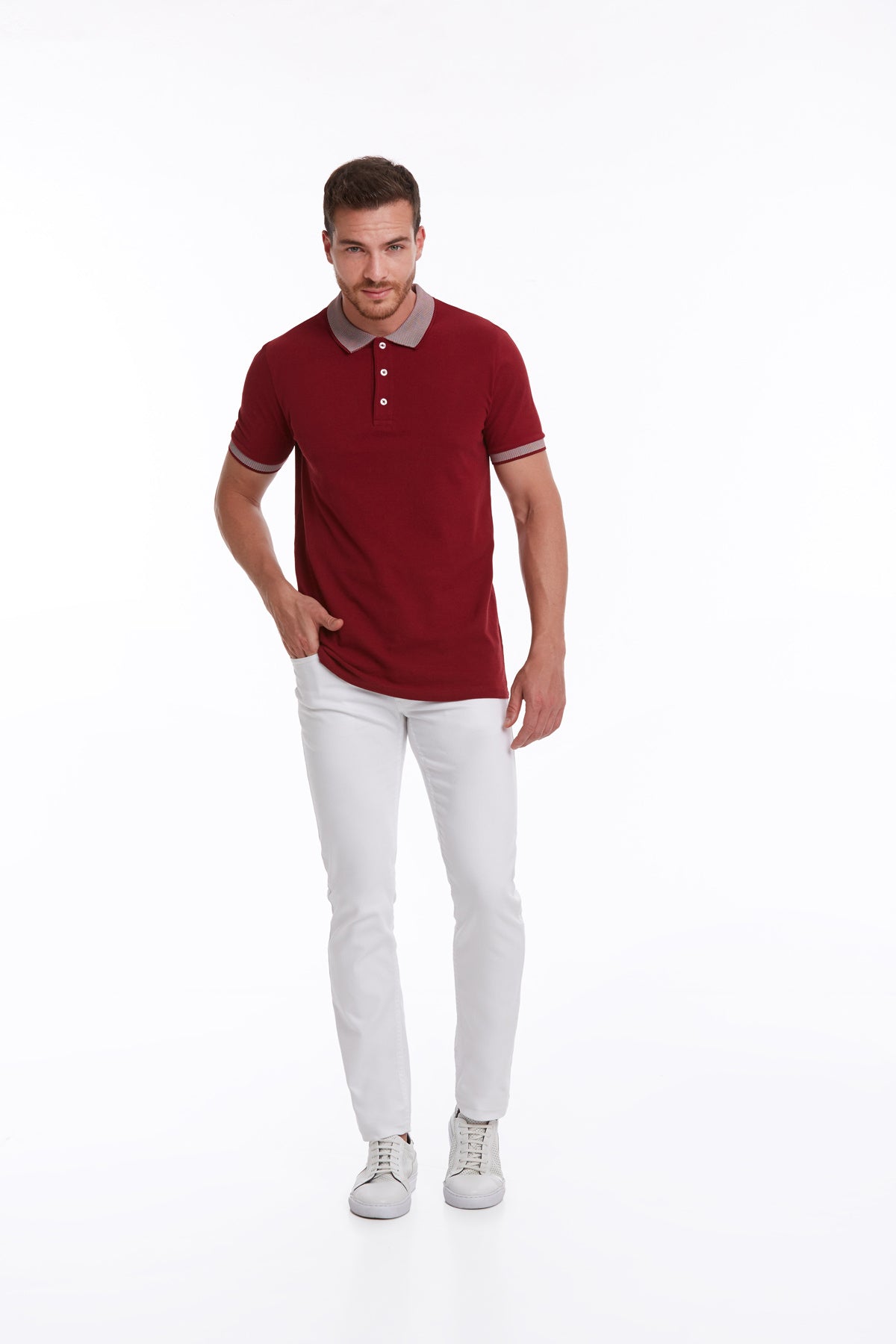 Regular Fit Burgundy Basic Cotton Polo T-Shirt - SAYKI