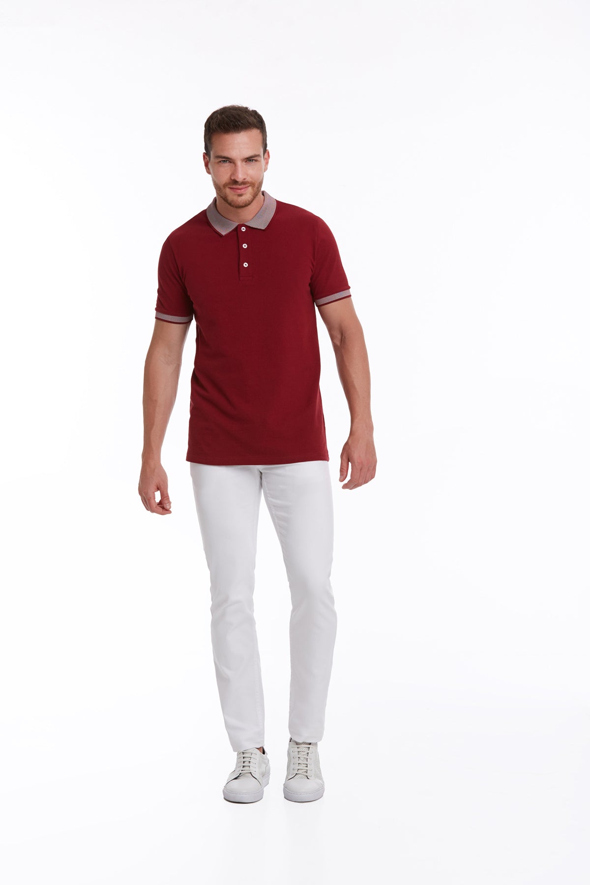 Regular Fit Burgundy Basic Cotton Polo T-Shirt - SAYKI