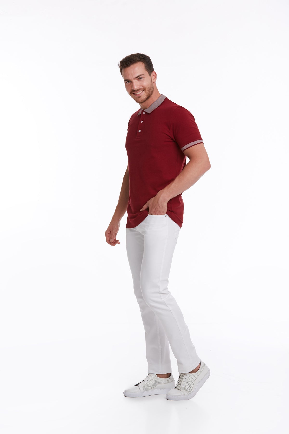 Regular Fit Burgundy Basic Cotton Polo T-Shirt - SAYKI