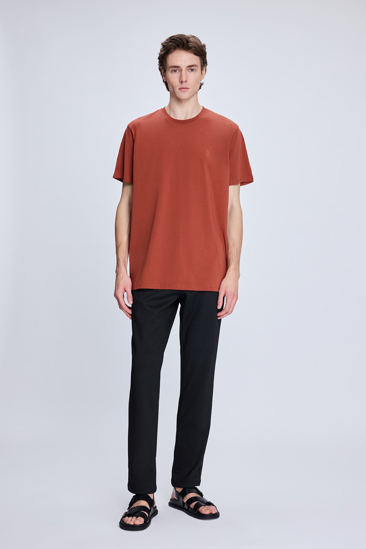 Regular Fit Burgundy Cotton Blend Crewneck T-Shirt - SAYKI