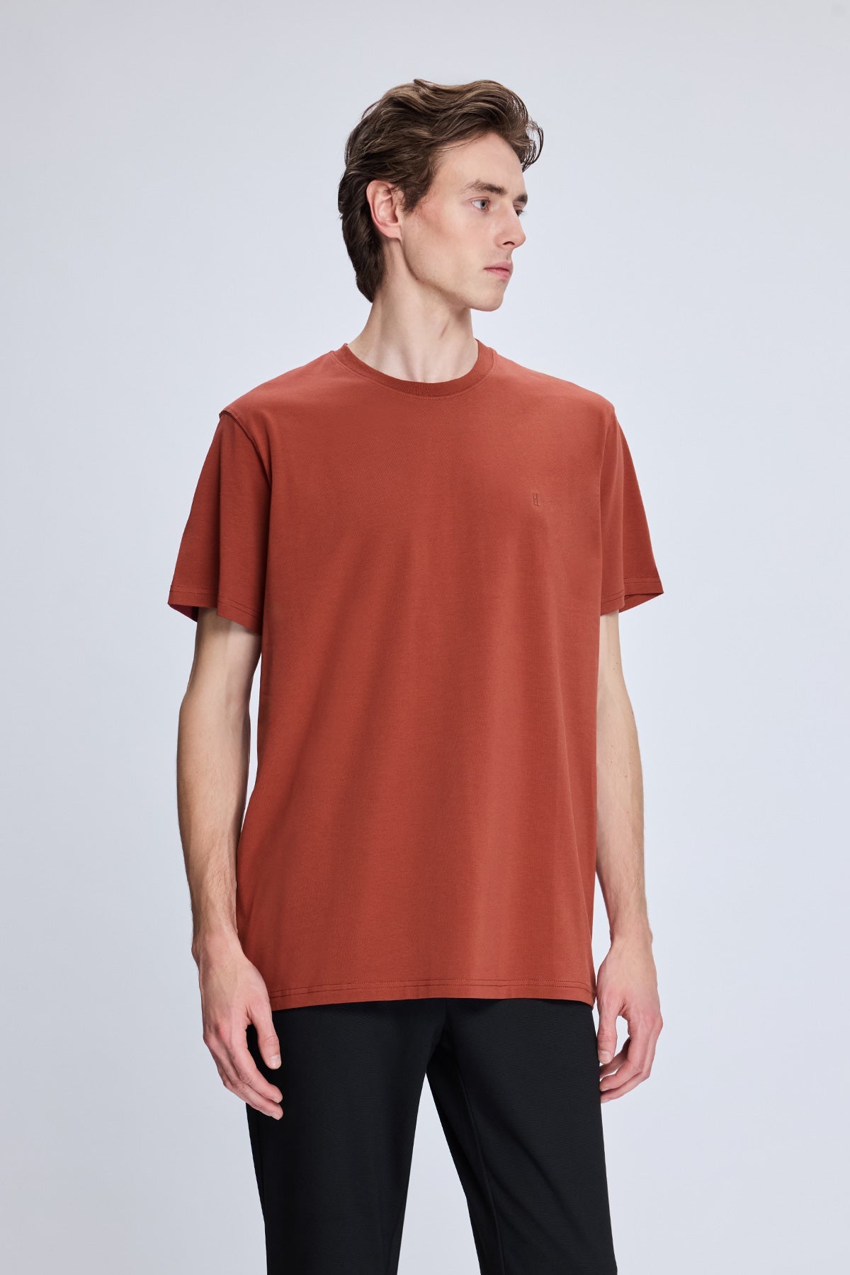 Regular Fit Burgundy Cotton Blend Crewneck T-Shirt - SAYKI