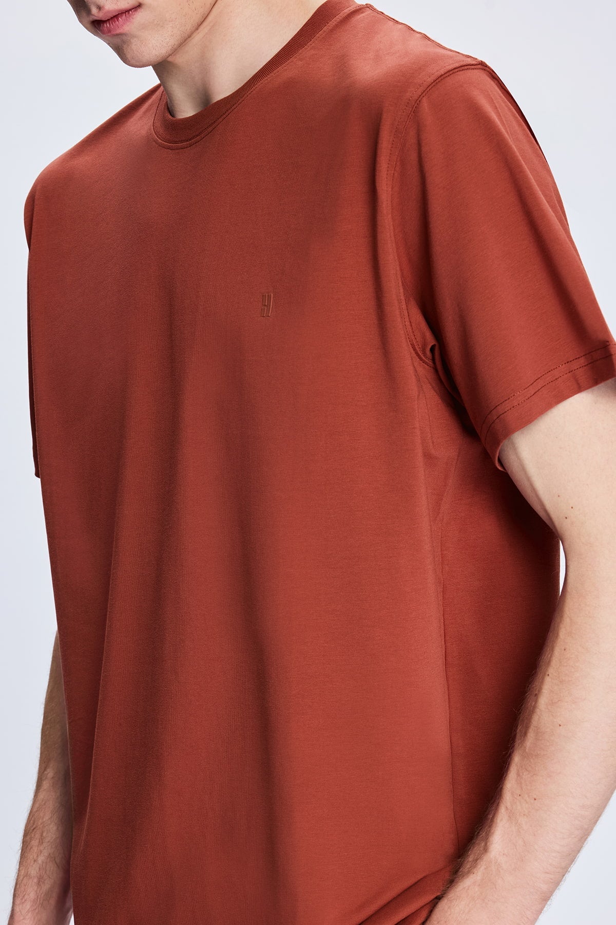 Regular Fit Burgundy Cotton Blend Crewneck T-Shirt - SAYKI