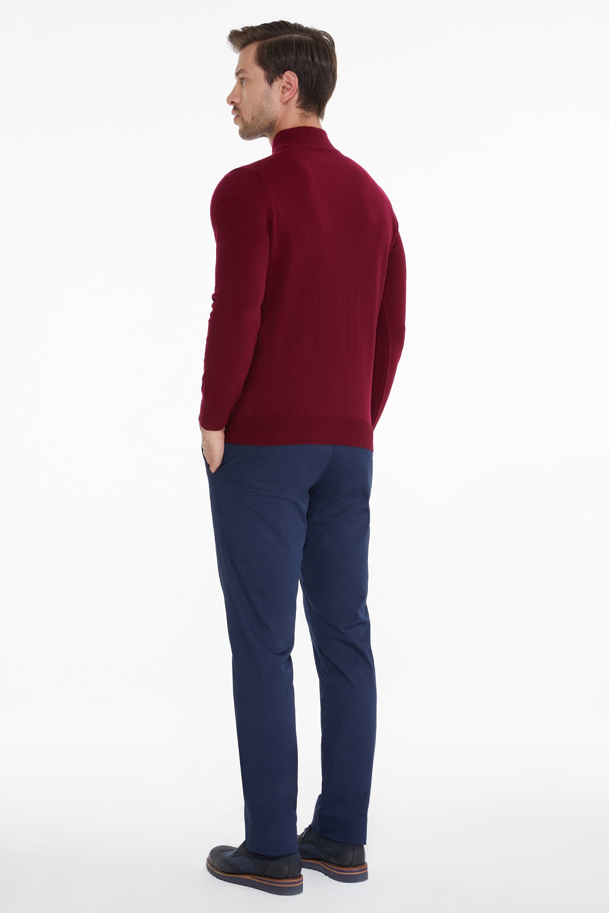 Regular Fit Burgundy Mock Neck Sweater - SAYKI