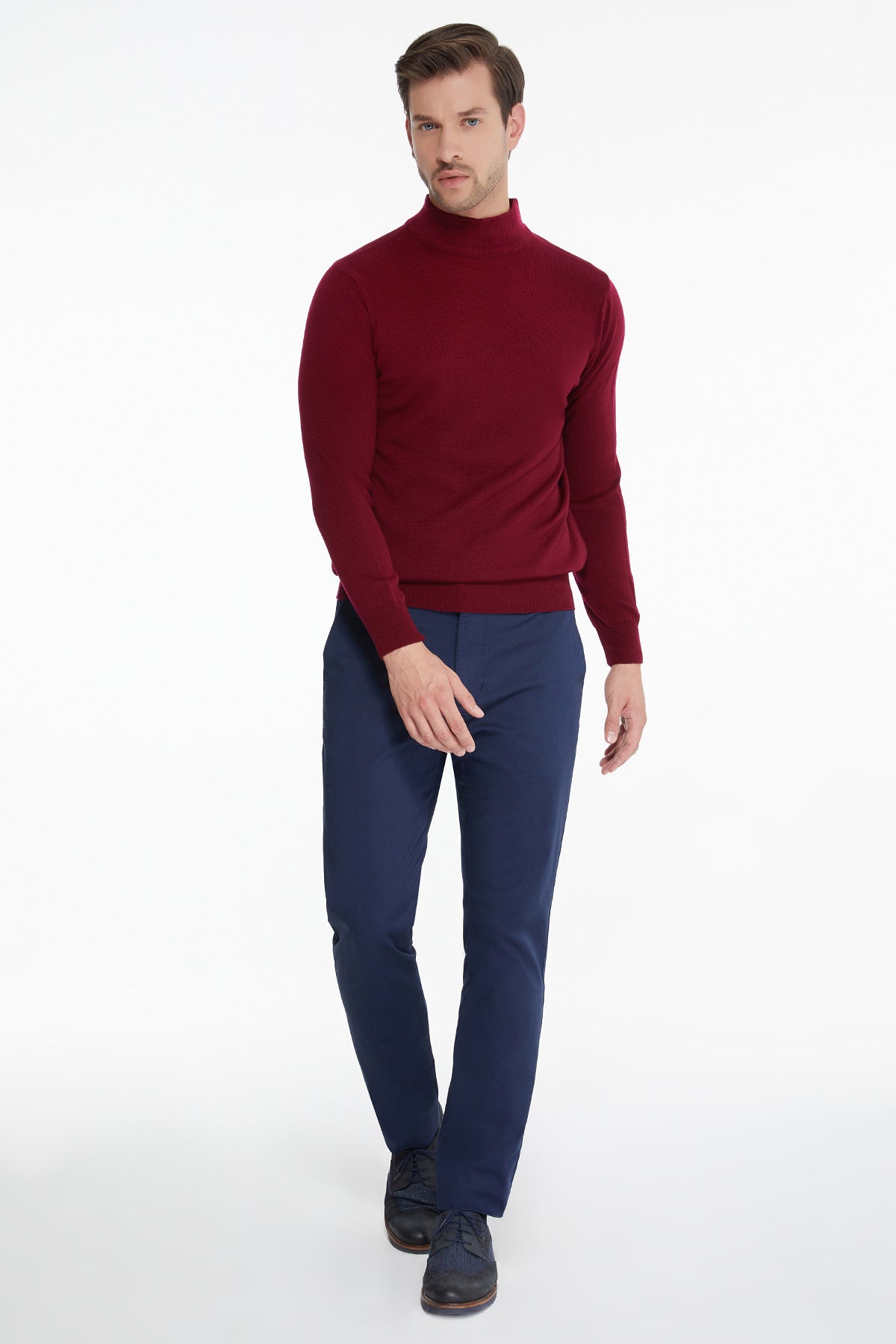 Regular Fit Burgundy Mock Neck Sweater - SAYKI