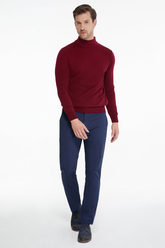 Regular Fit Burgundy Mock Neck Sweater - SAYKI