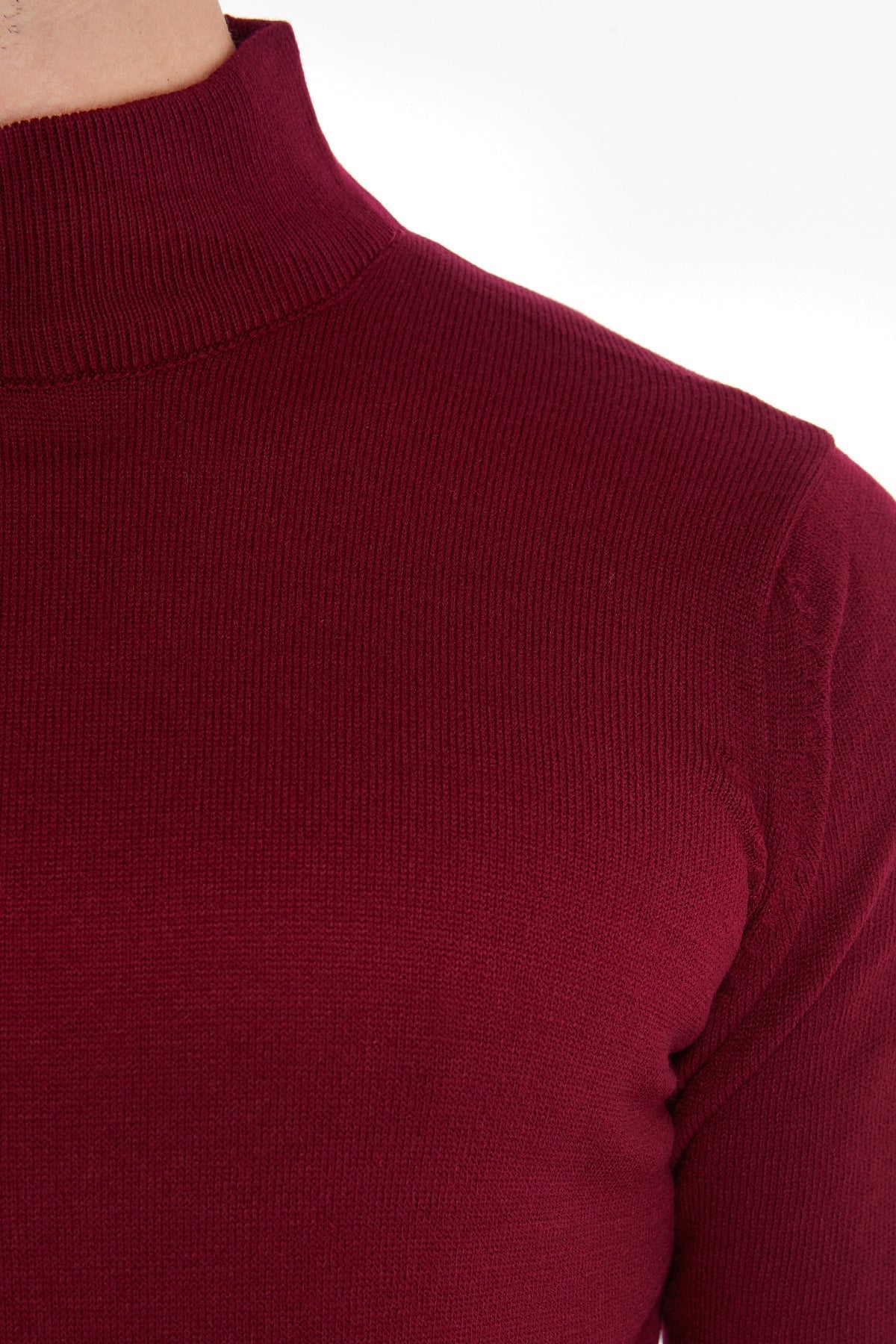 Regular Fit Burgundy Mock Neck Sweater - SAYKI