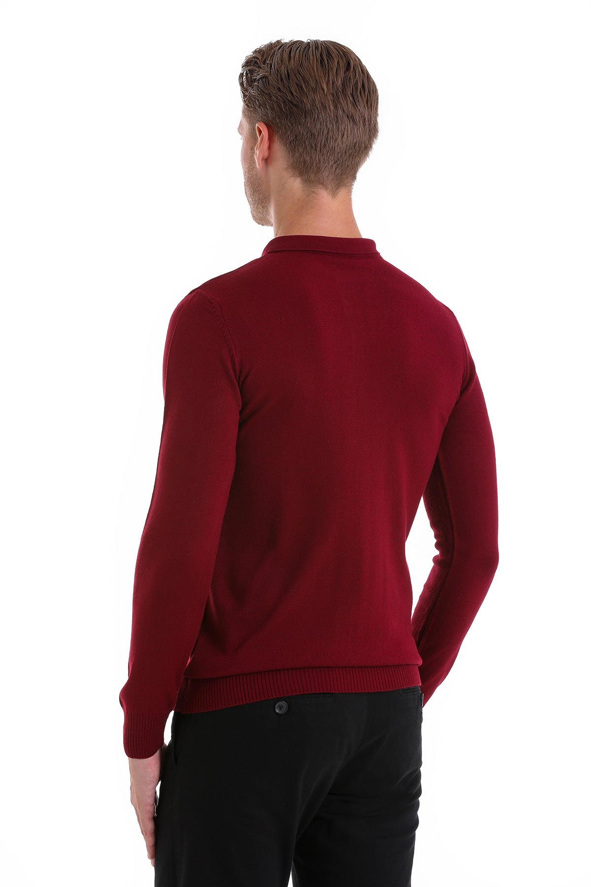 Regular Fit Burgundy Polo Sweater - SAYKI