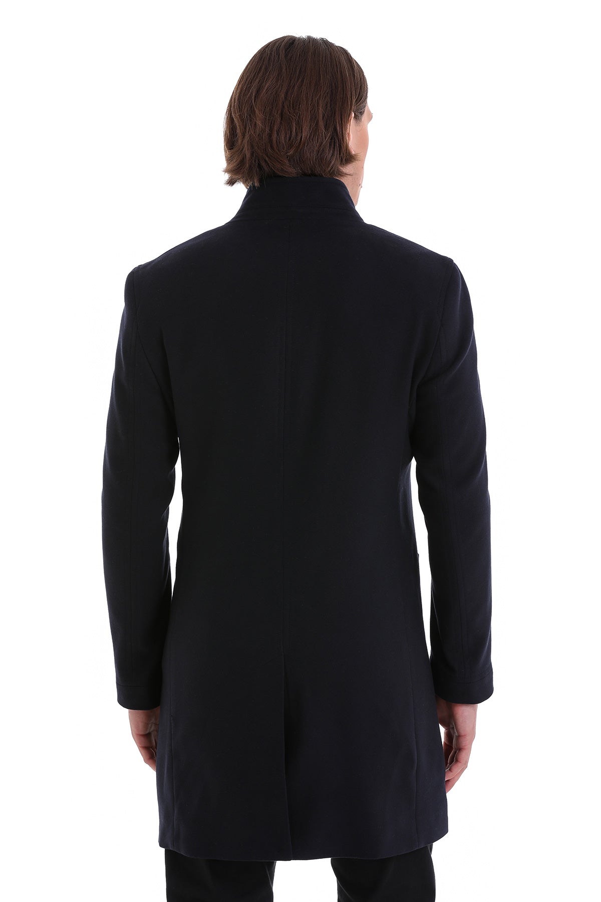 Regular Fit Cachet Notch Lapel Navy Overcoat - SAYKI