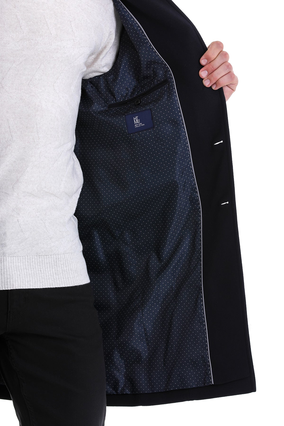 Regular Fit Cachet Notch Lapel Navy Overcoat - SAYKI