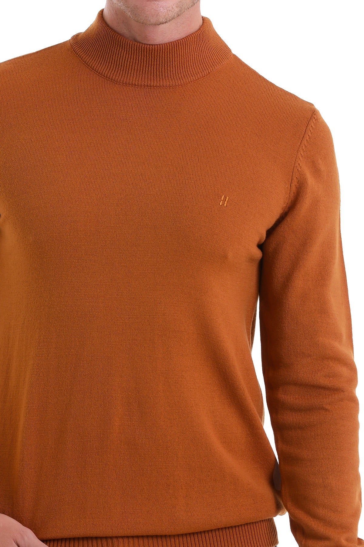 Regular Fit Camel Mock Neck Sweater - SAYKI