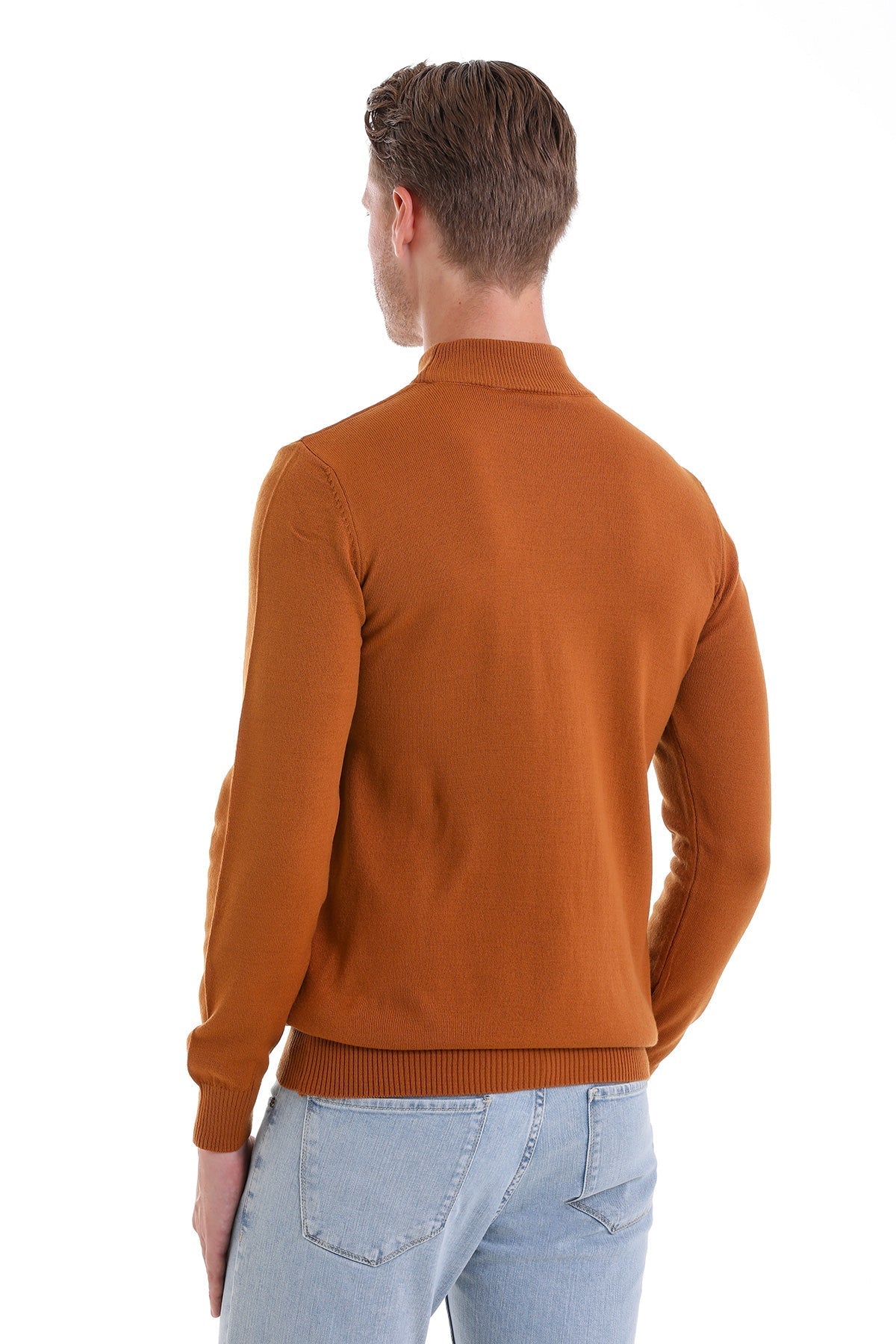 Regular Fit Camel Mock Neck Sweater - SAYKI