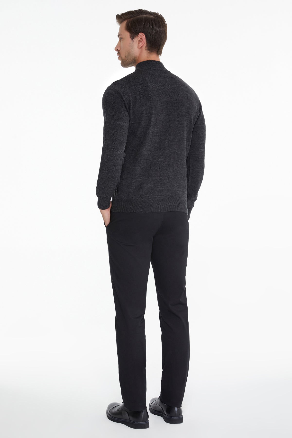 Regular Fit Charcoal Mock Neck Sweater - SAYKI