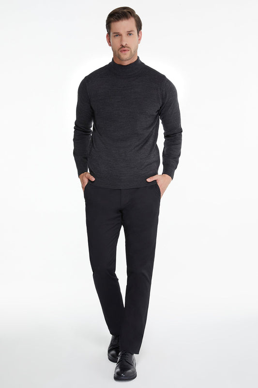 Regular Fit Charcoal Mock Neck Sweater - SAYKI