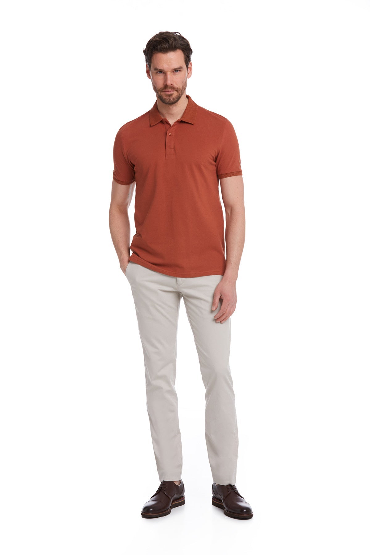 Regular Fit Cinnamon Basic Cotton Polo T-Shirt - SAYKI