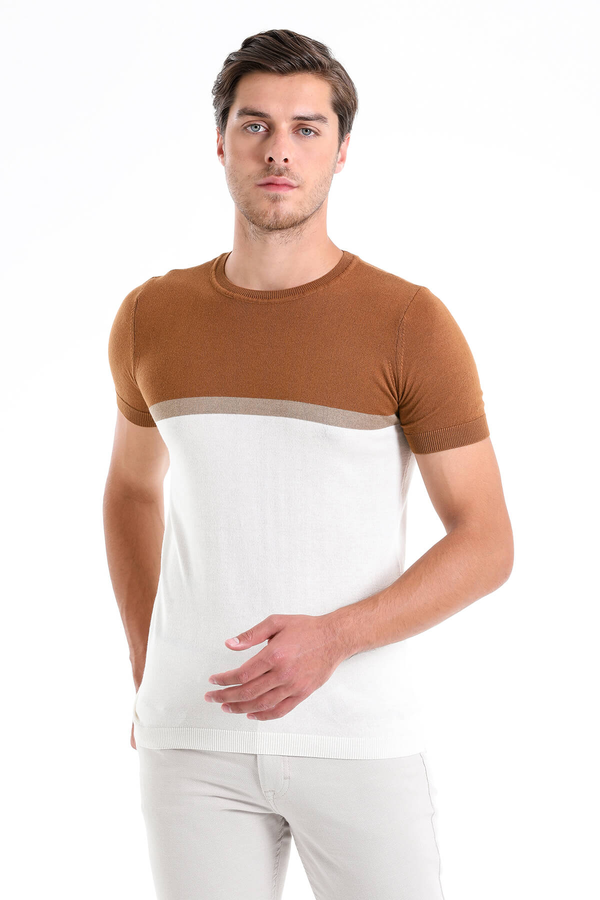Regular Fit Cinnamon Crew Neck T-Shirt - SAYKI