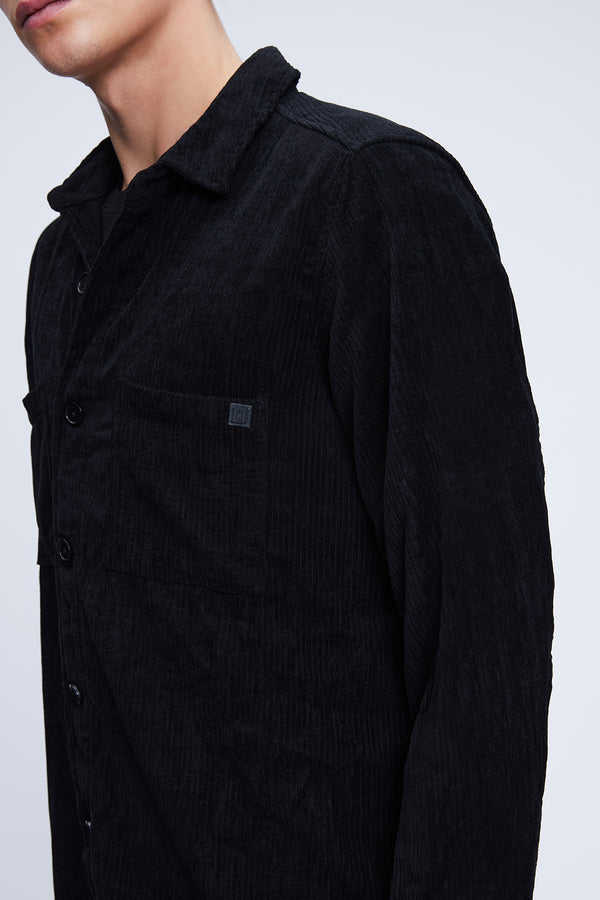 Regular Fit Corduroy Shacket Black Casual Shirt - SAYKI