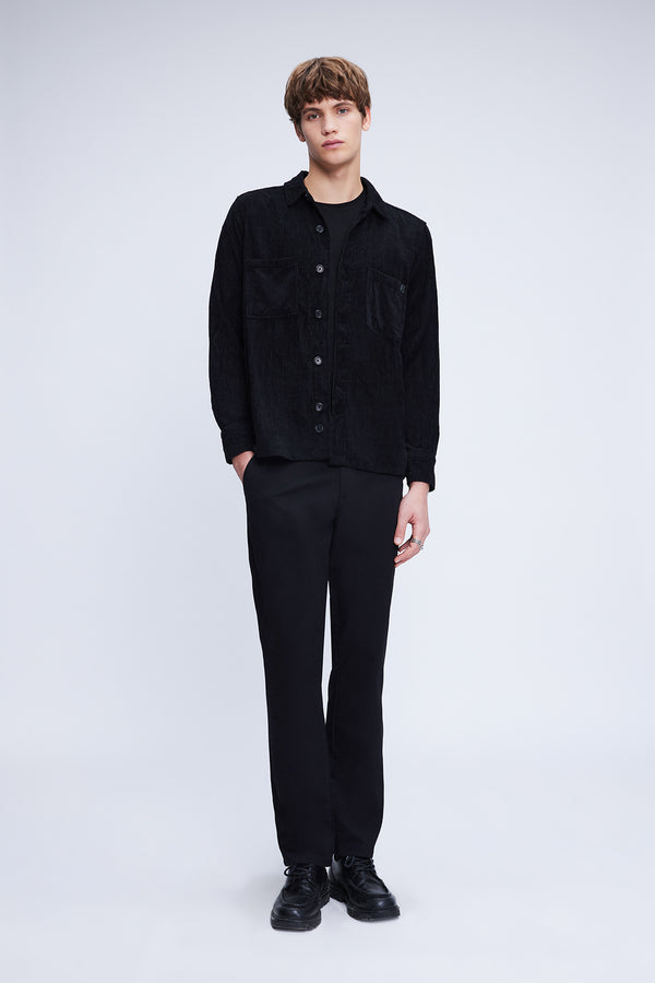 Regular Fit Corduroy Shacket Black Casual Shirt - SAYKI