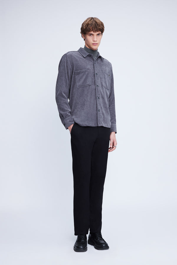 Regular Fit Corduroy Shacket Gray Casual Shirt - SAYKI
