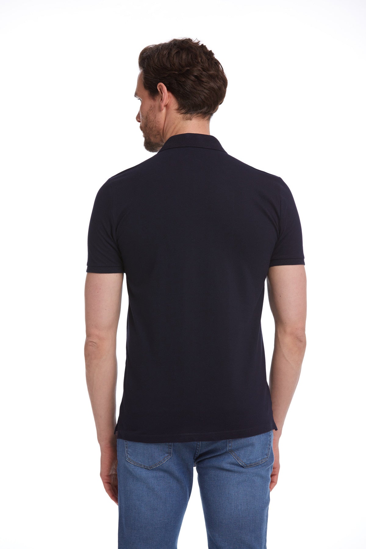 Regular Fit Cotton Basic Navy Polo T-Shirt - SAYKI