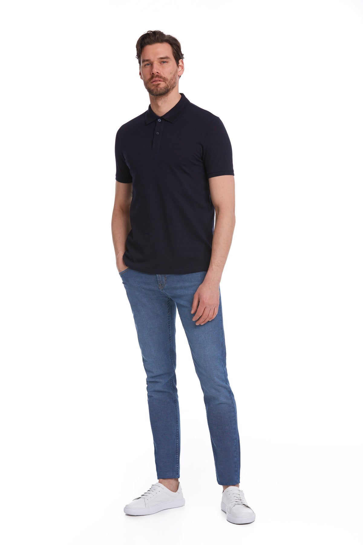 Regular Fit Cotton Basic Navy Polo T-Shirt - SAYKI