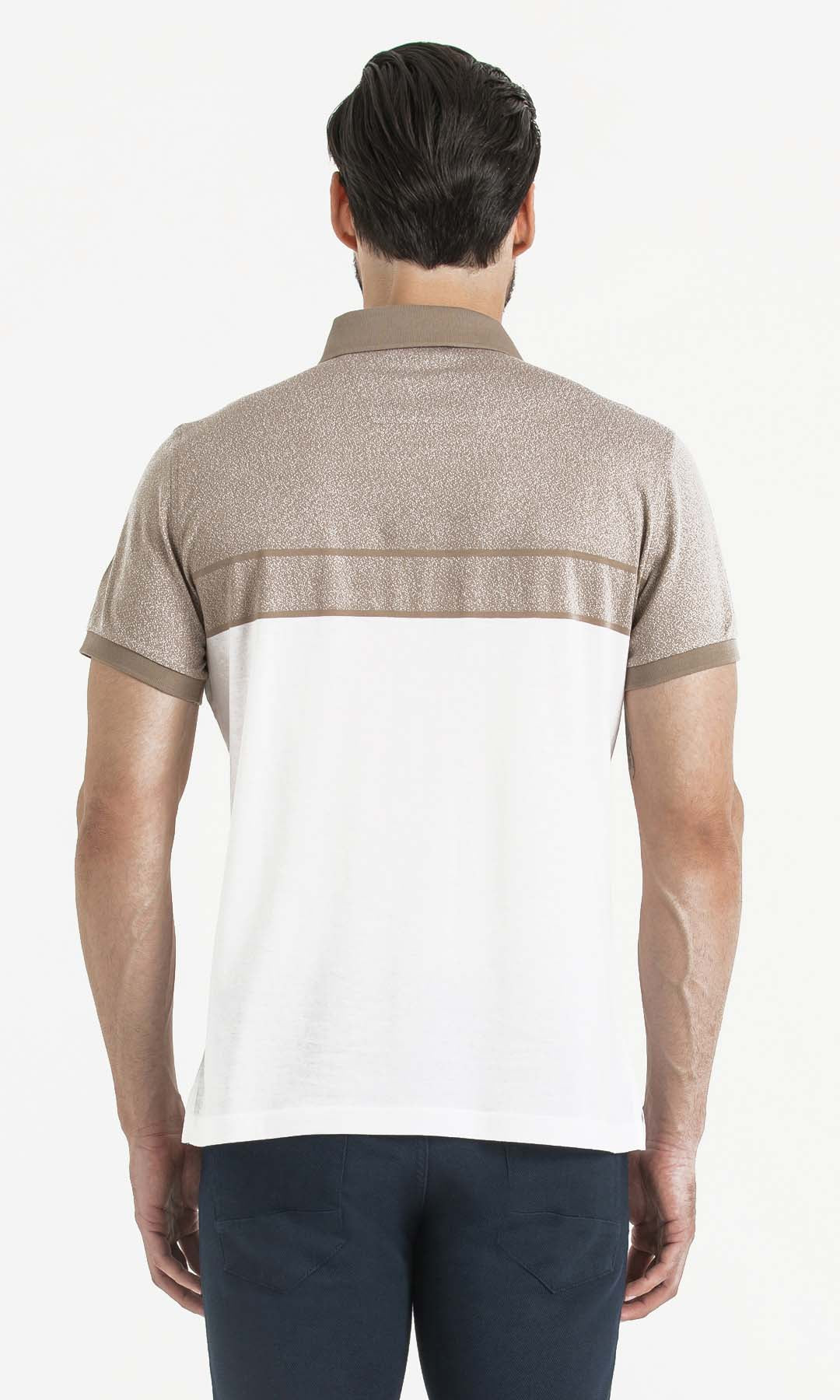 Regular Fit Cotton Beige - White Polo T-Shirt - SAYKI