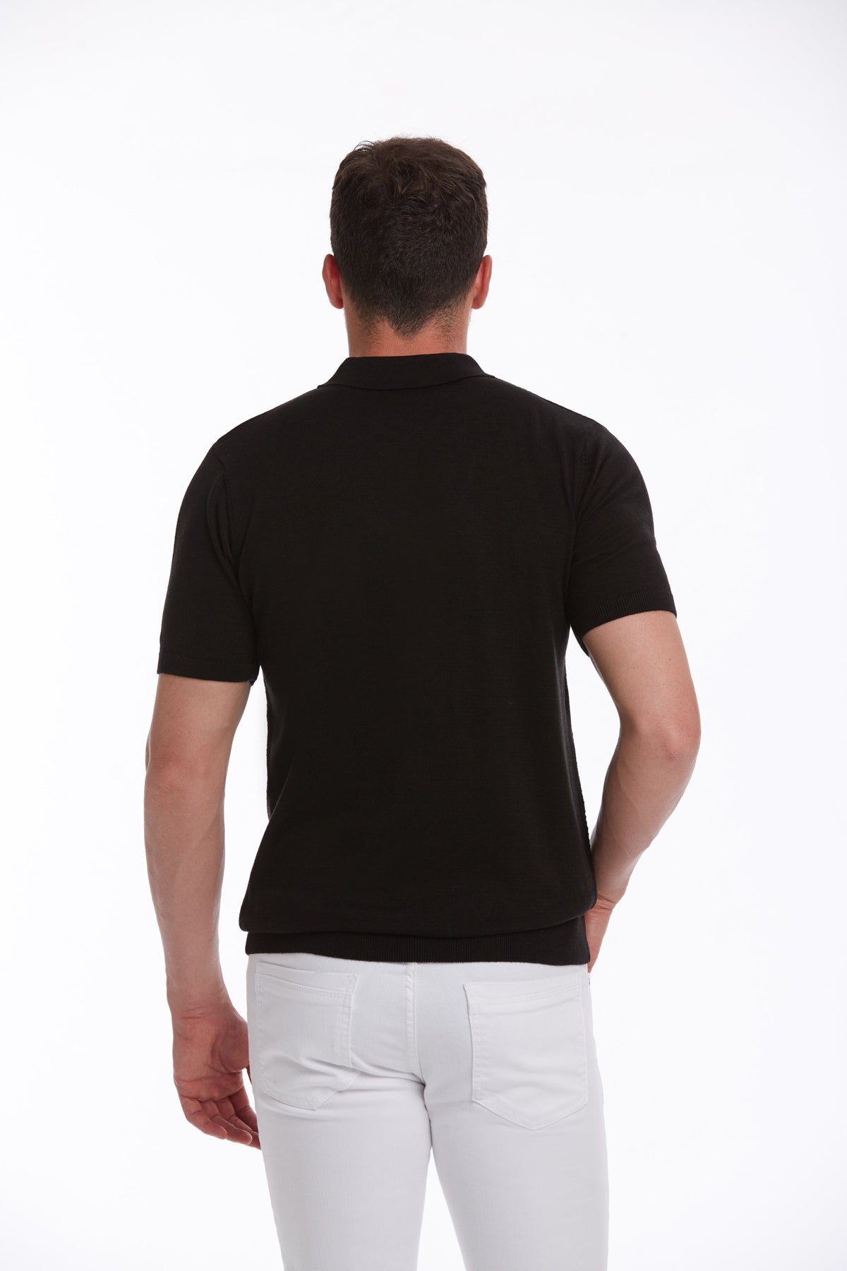 Regular Fit Cotton Blend Black Jacquard Polo T-Shirt - SAYKI