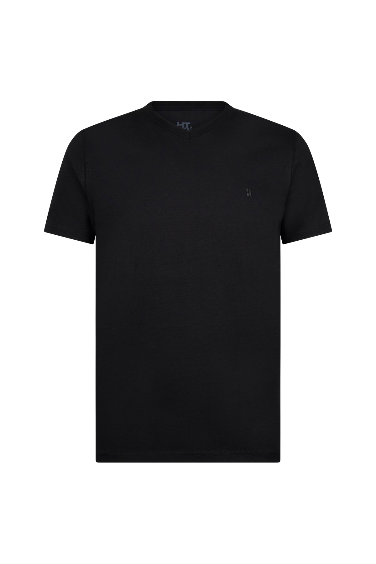 Regular Fit Cotton Blend Black V-Neck T-Shirt - SAYKI