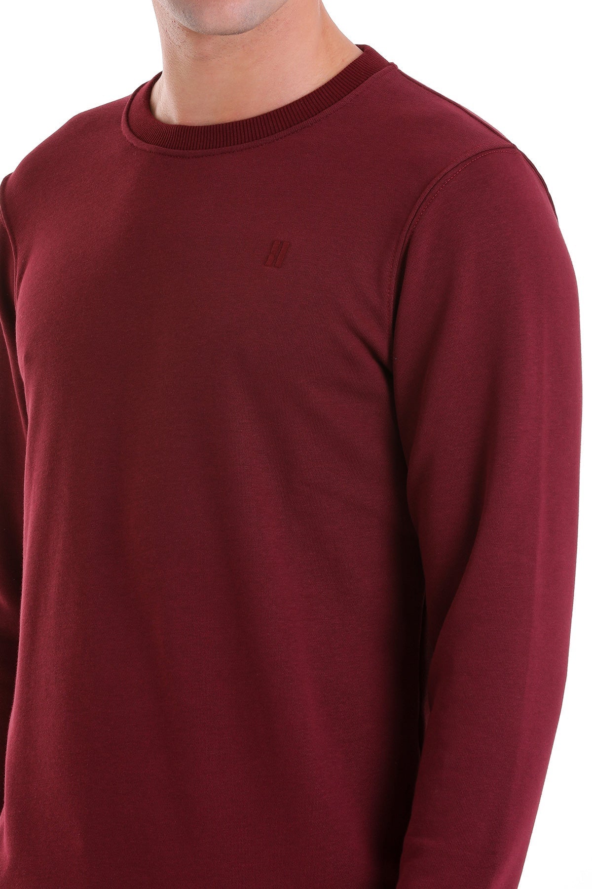 Regular Fit Cotton Blend Burgundy Crewneck Sweatshirt