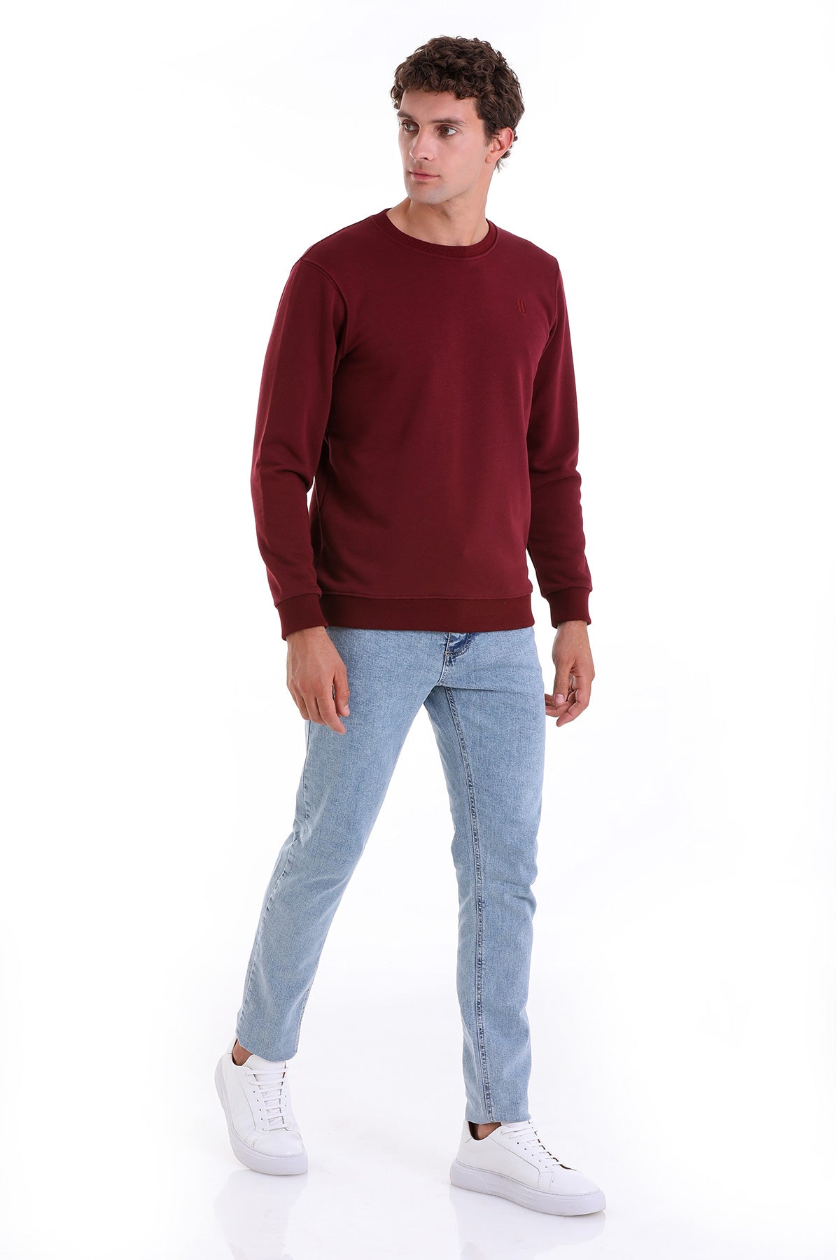 Regular Fit Cotton Blend Burgundy Crewneck Sweatshirt