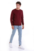 Regular Fit Cotton Blend Burgundy Crewneck Sweatshirt