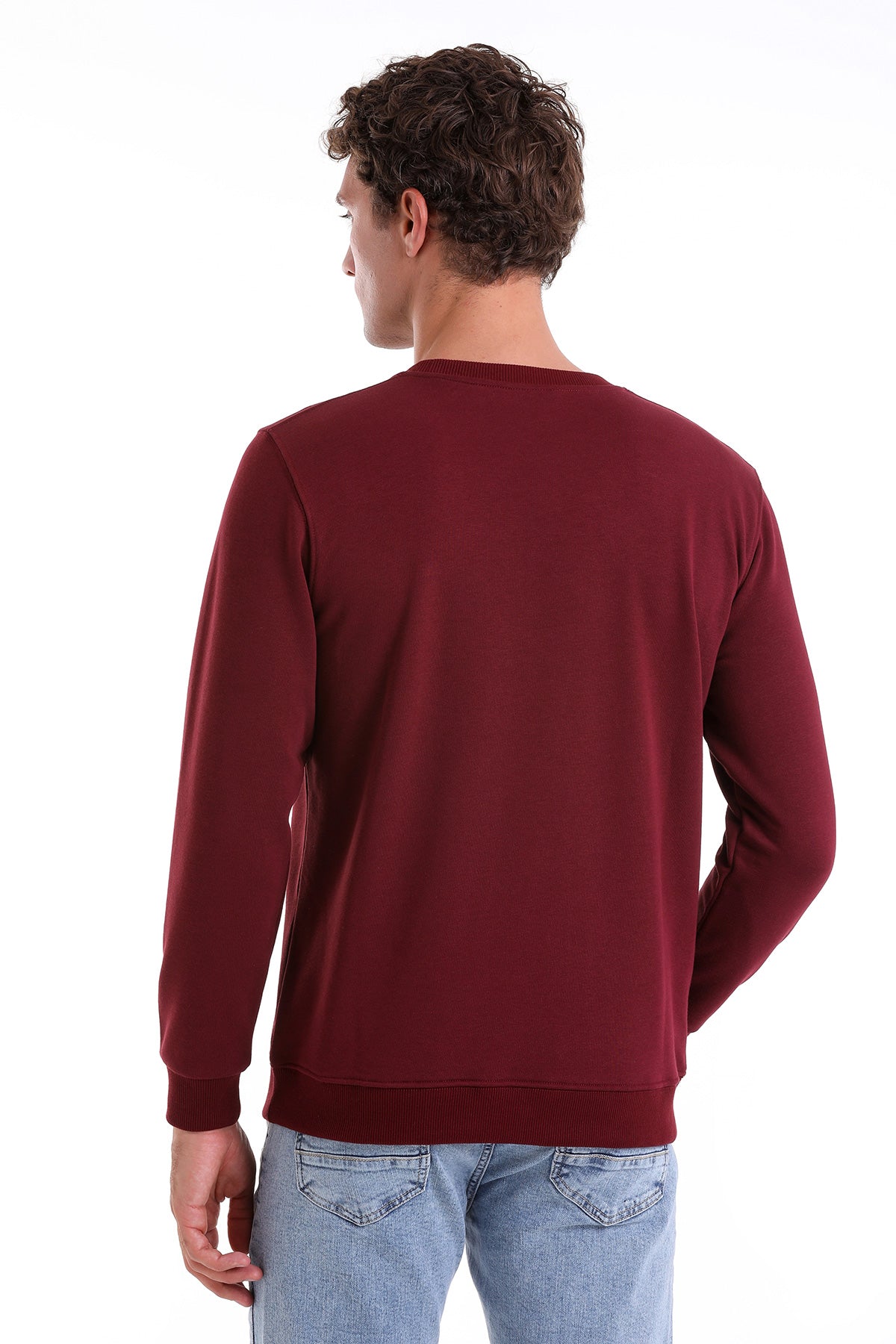 Regular Fit Cotton Blend Burgundy Crewneck Sweatshirt