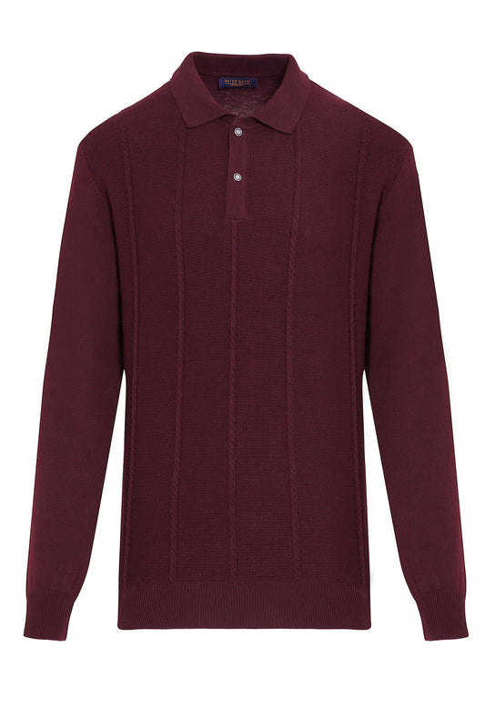 Regular Fit Cotton Blend Burgundy Polo Sweater SAYKI