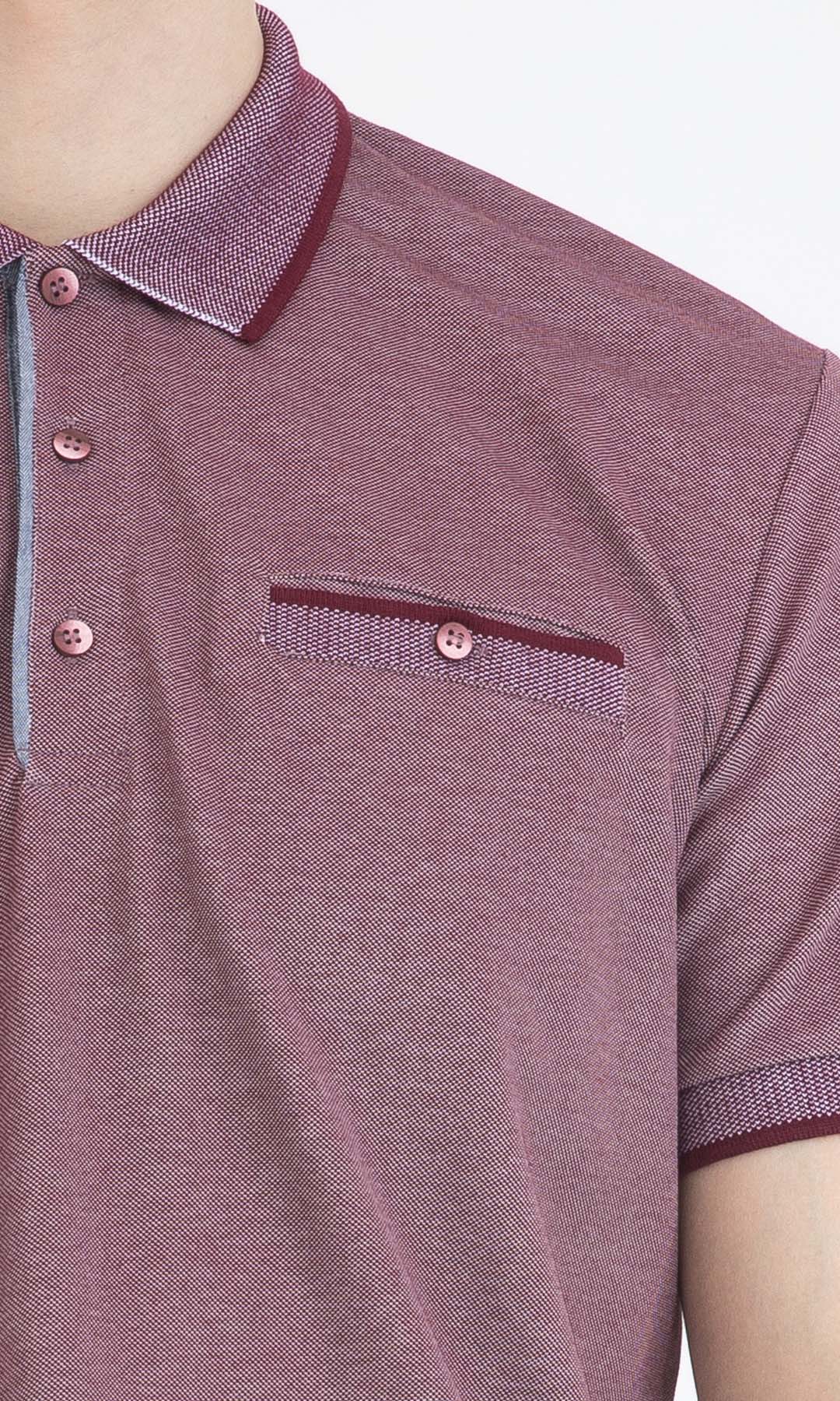 Regular Fit Cotton Blend Burgundy - White Polo T-Shirt