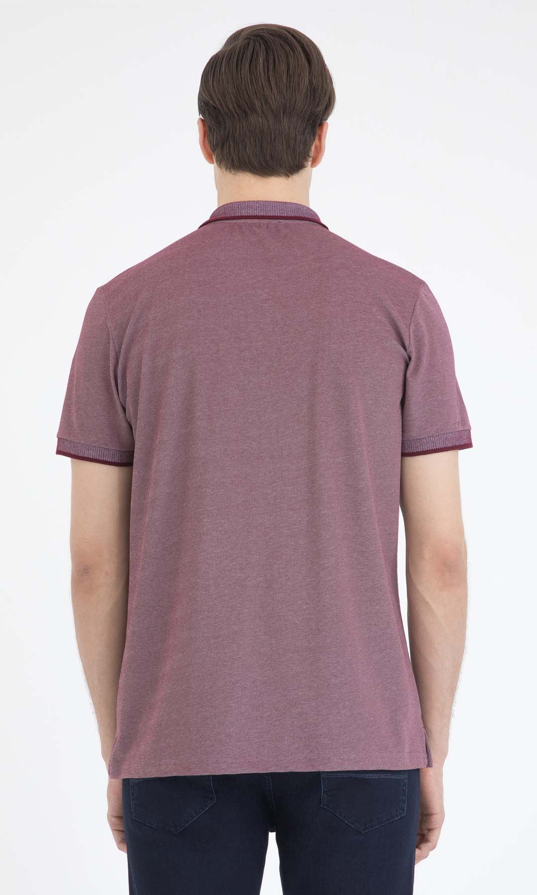 Regular Fit Cotton Blend Burgundy - White Polo T-Shirt