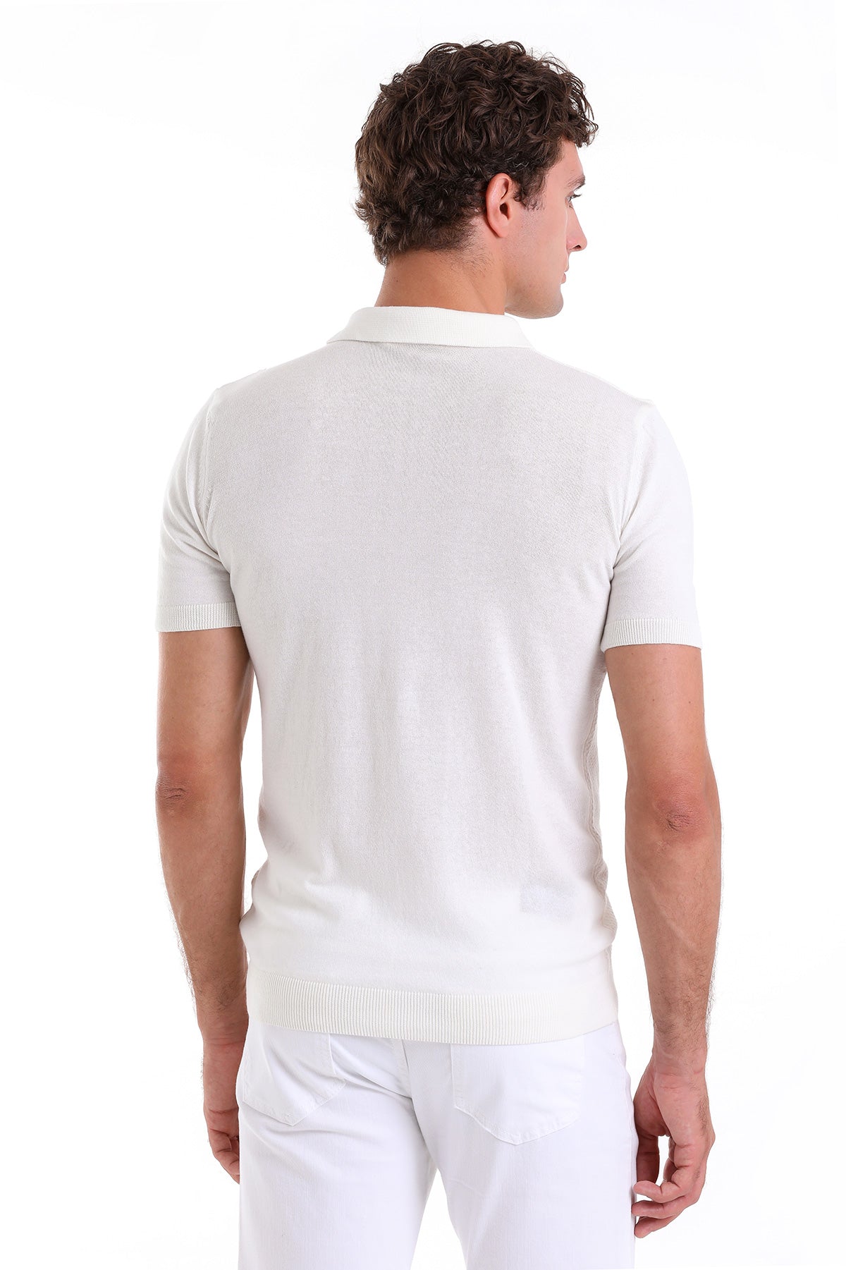 Regular Fit Cotton Blend Ecru Polo T-Shirt - SAYKI