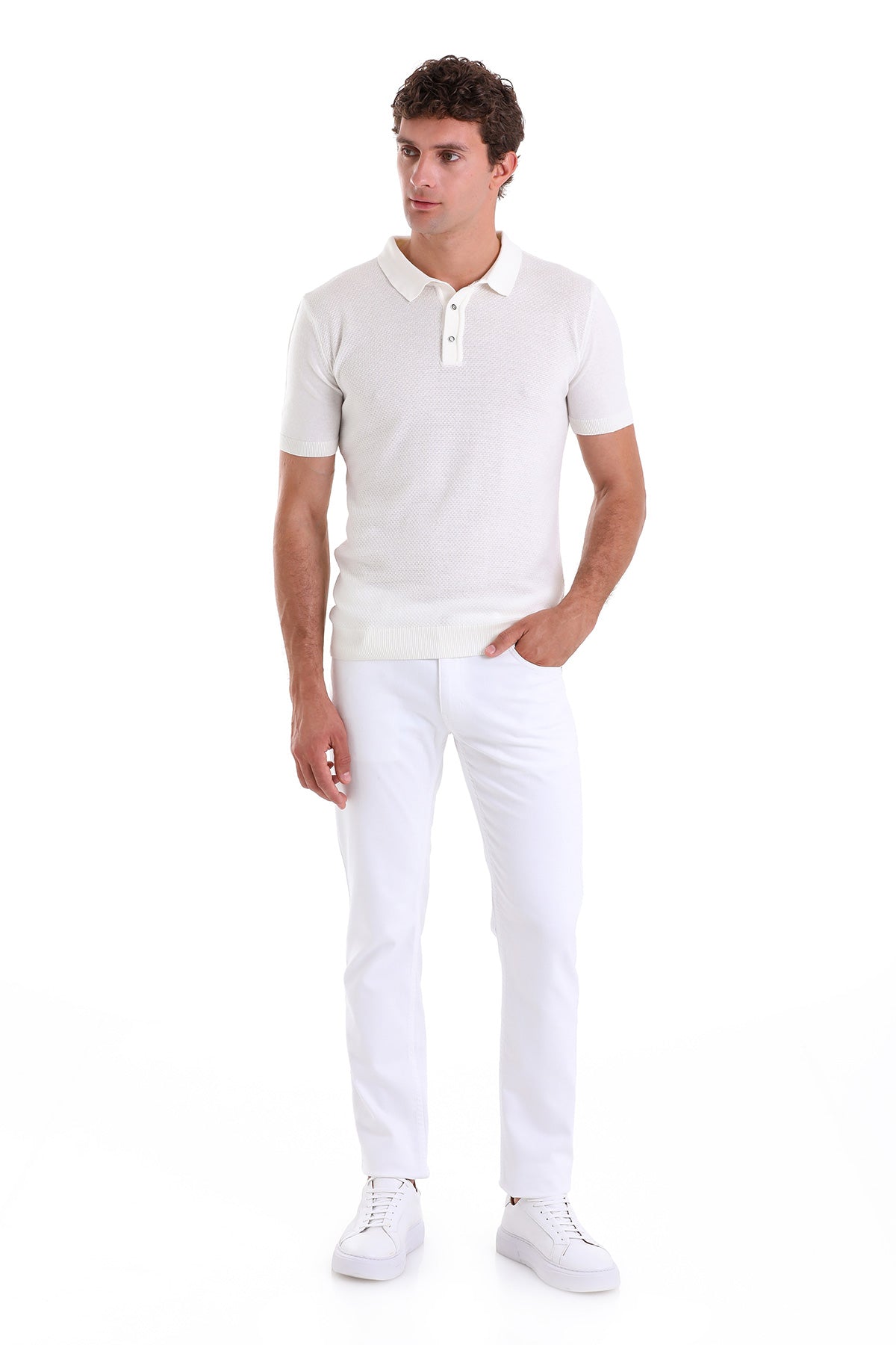 Regular Fit Cotton Blend Ecru Polo T-Shirt - SAYKI