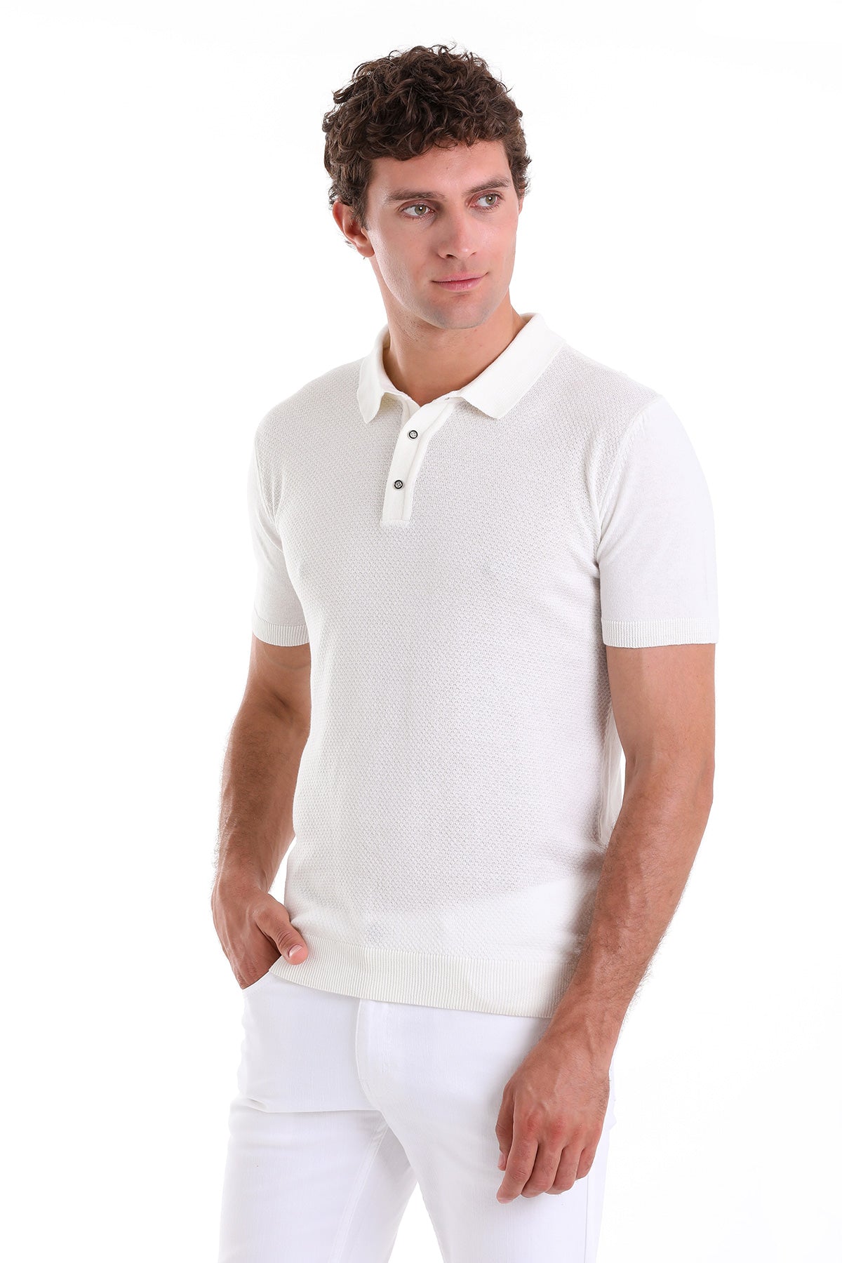 Regular Fit Cotton Blend Ecru Polo T-Shirt - SAYKI