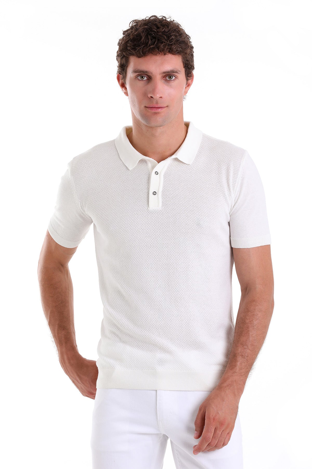 Regular Fit Cotton Blend Ecru Polo T-Shirt - SAYKI
