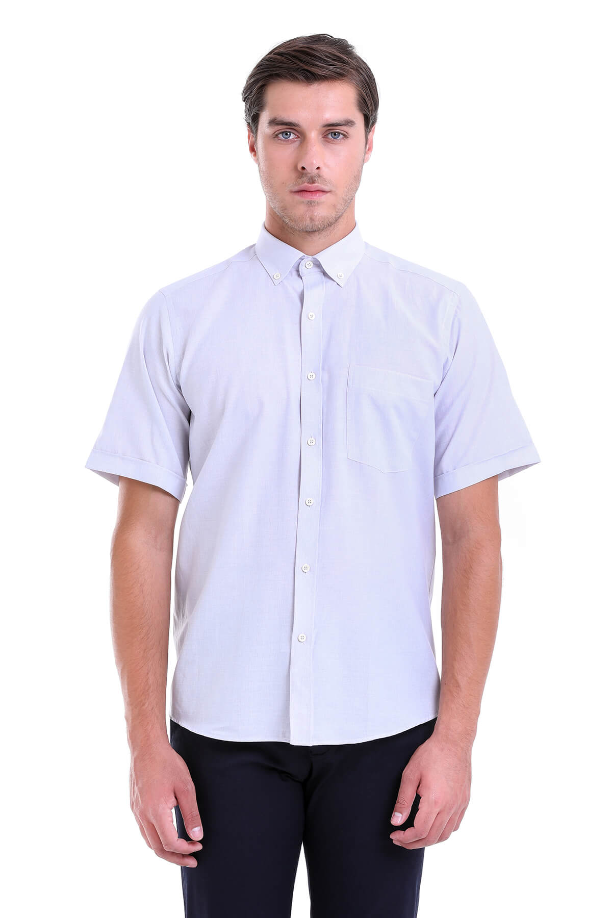 Regular Fit Cotton Blend Gray Dress Shirt - SAYKI