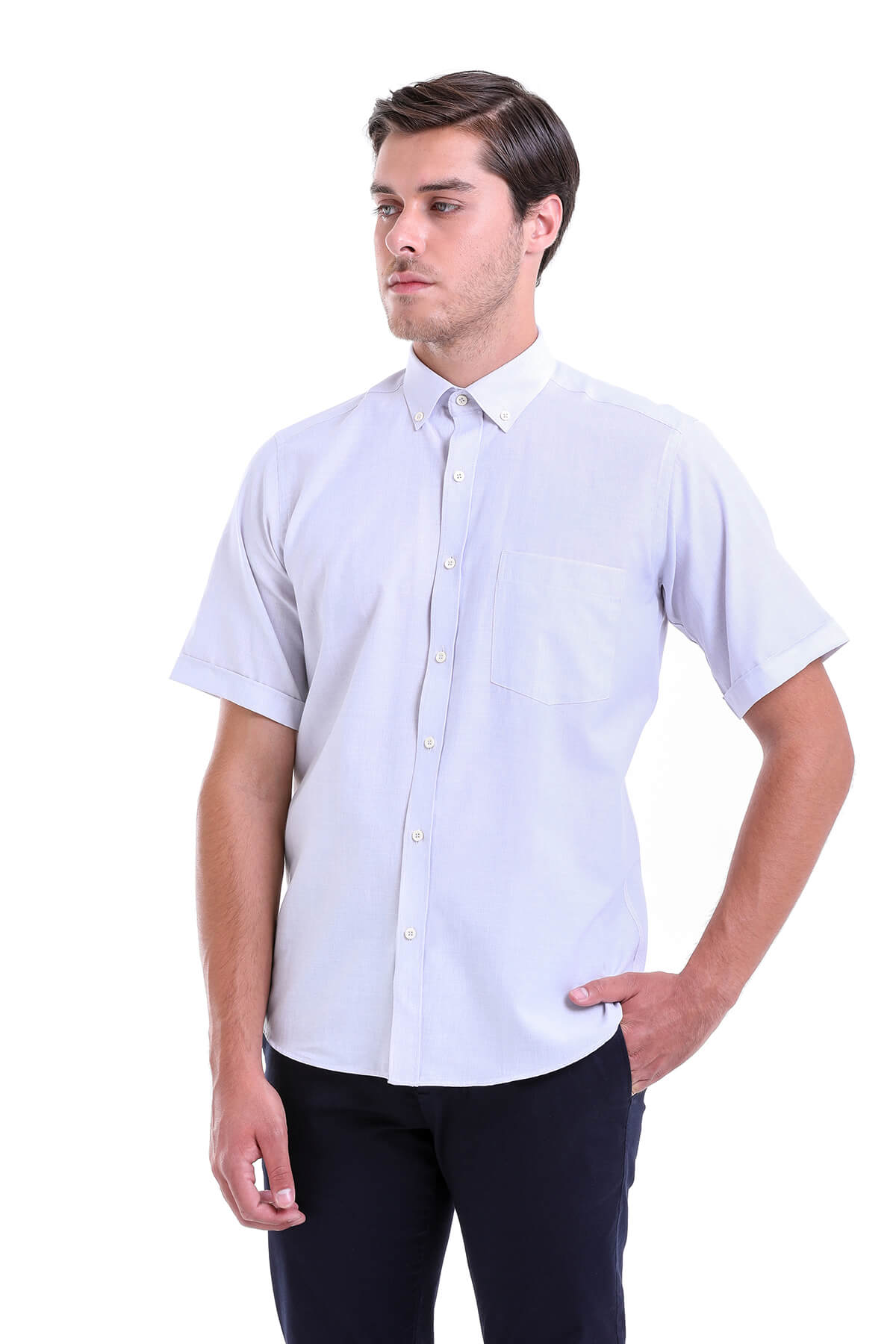 Regular Fit Cotton Blend Gray Dress Shirt - SAYKI