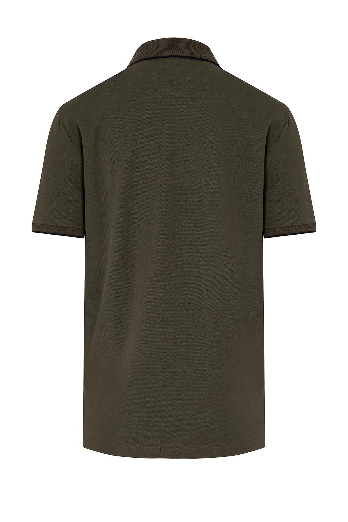 Regular Fit Cotton Blend Khaki Polo T-Shirt - SAYKI
