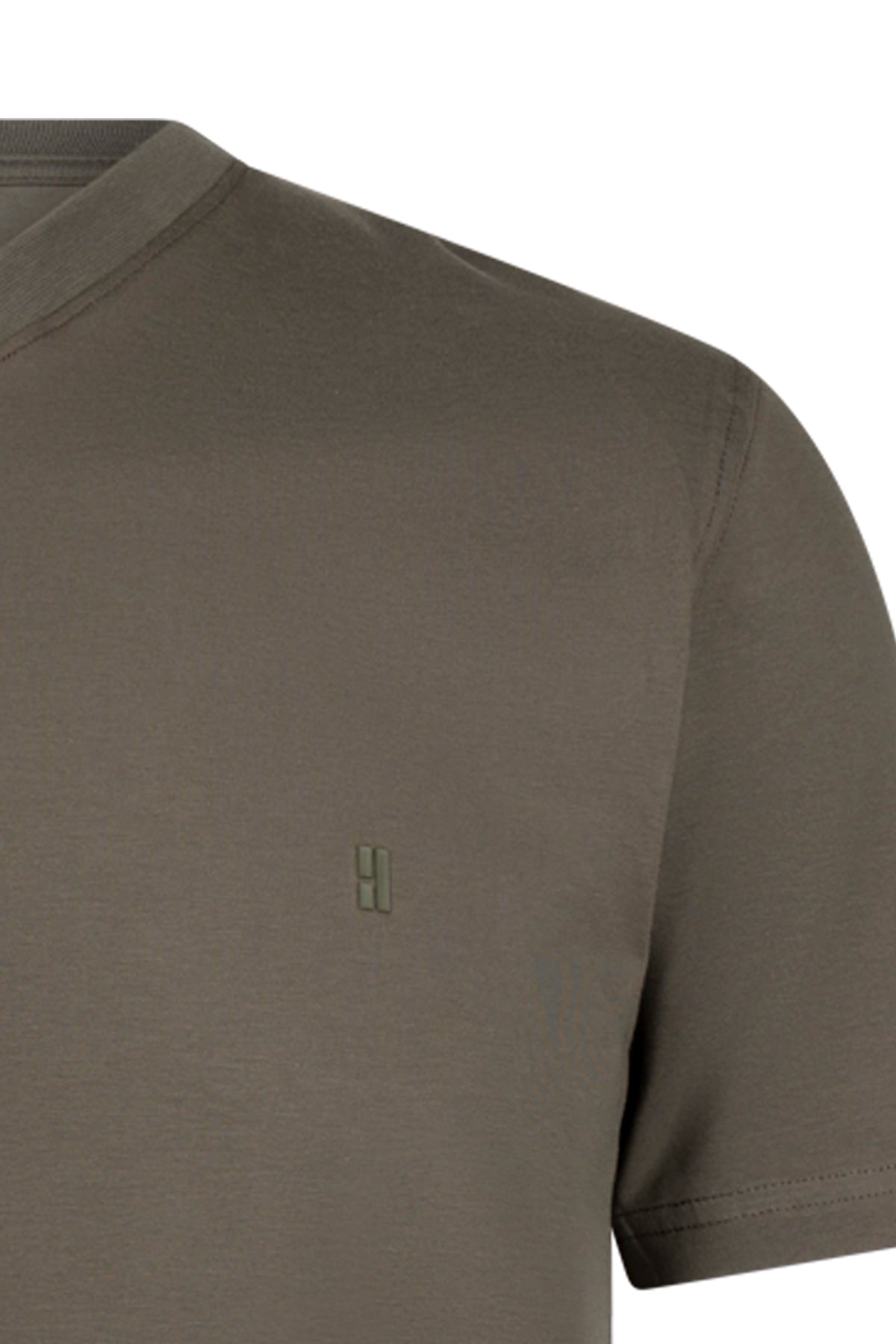 Regular Fit Cotton Blend Khaki V-Neck T-Shirt - SAYKI